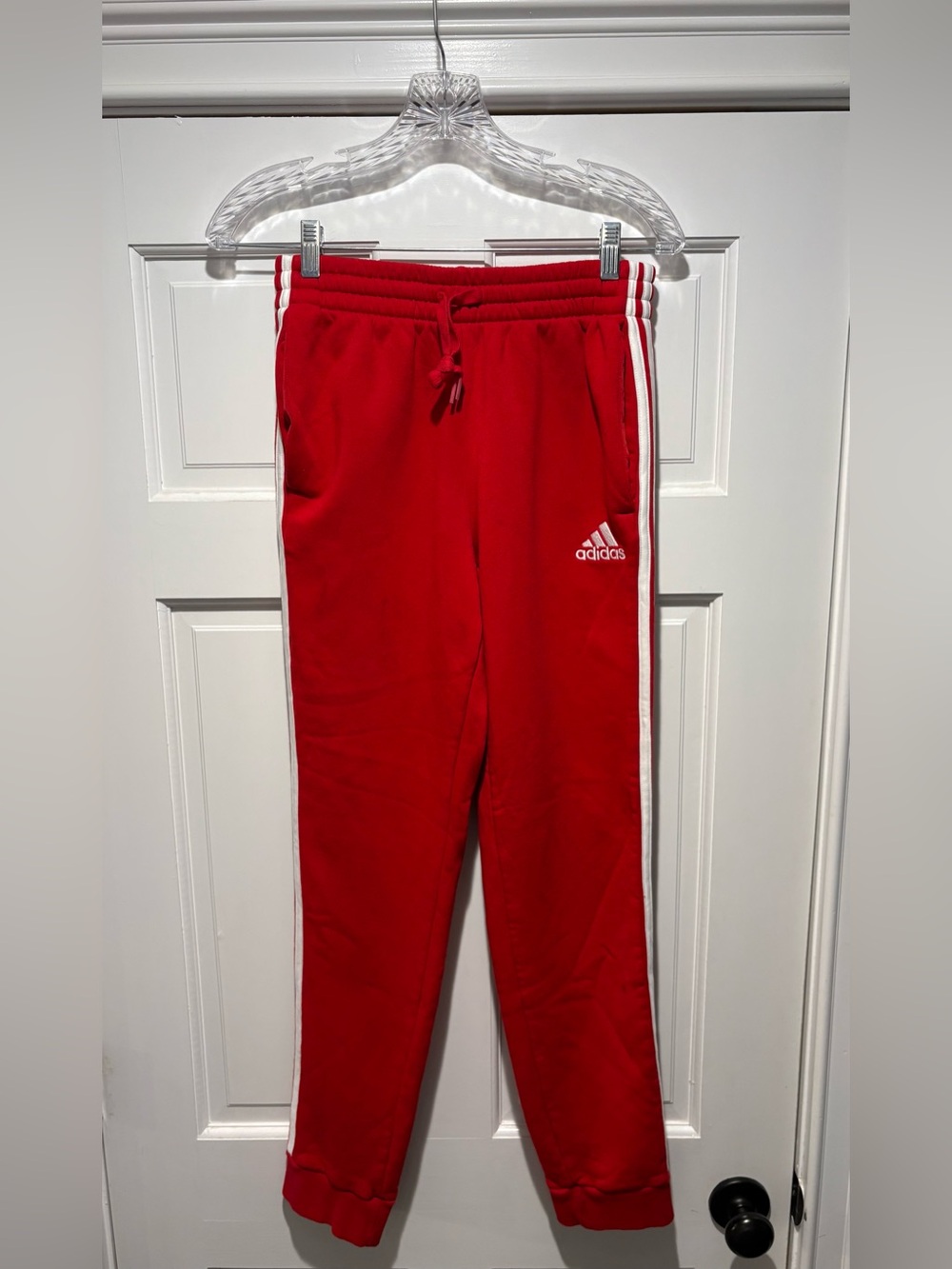 ADIDAS Boys Small Red Jogger Sweatpants‎ with White Side Stripes